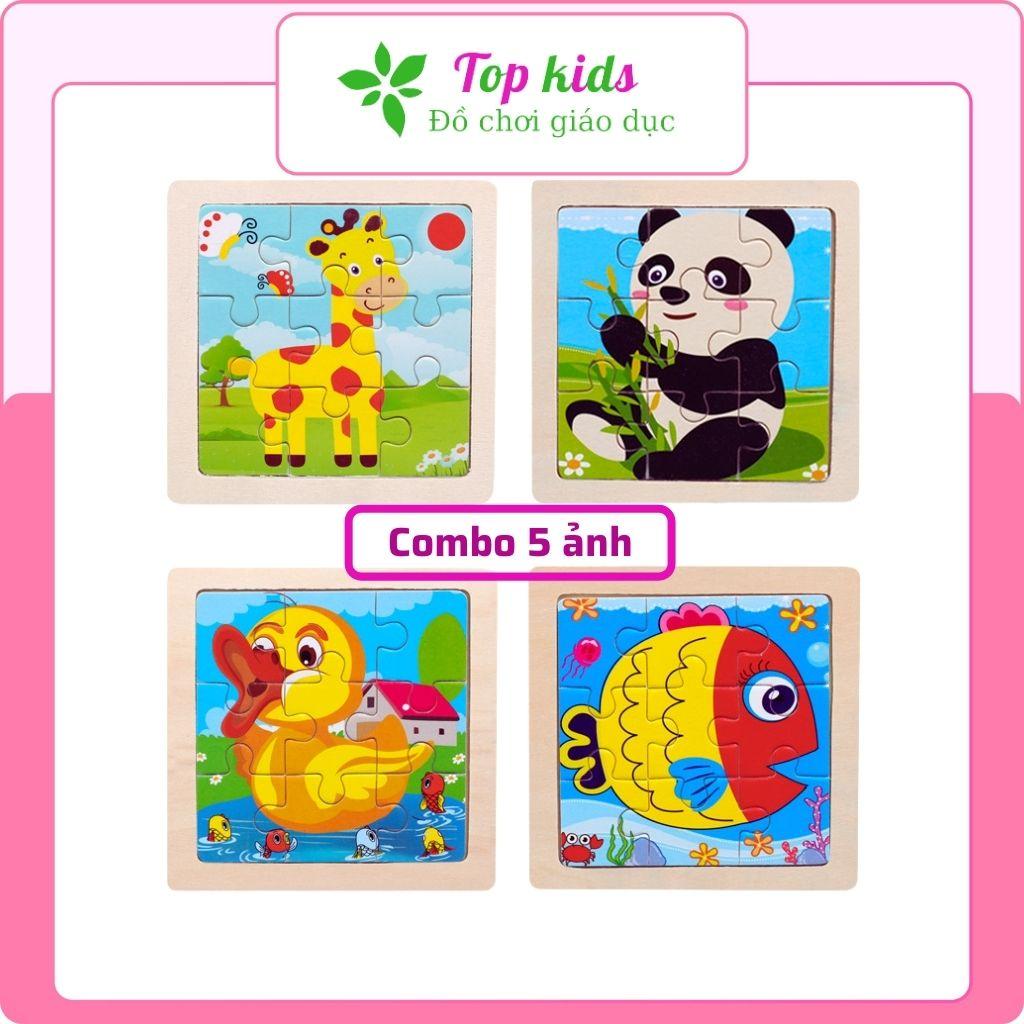 Tranh Ghép gỗ cho bé 9 mảnh combo 5 ảnh bộ xếp hình bằng gỗ 11x11cm gồm 20 chủ đề lắp ghép cho bé thông minh