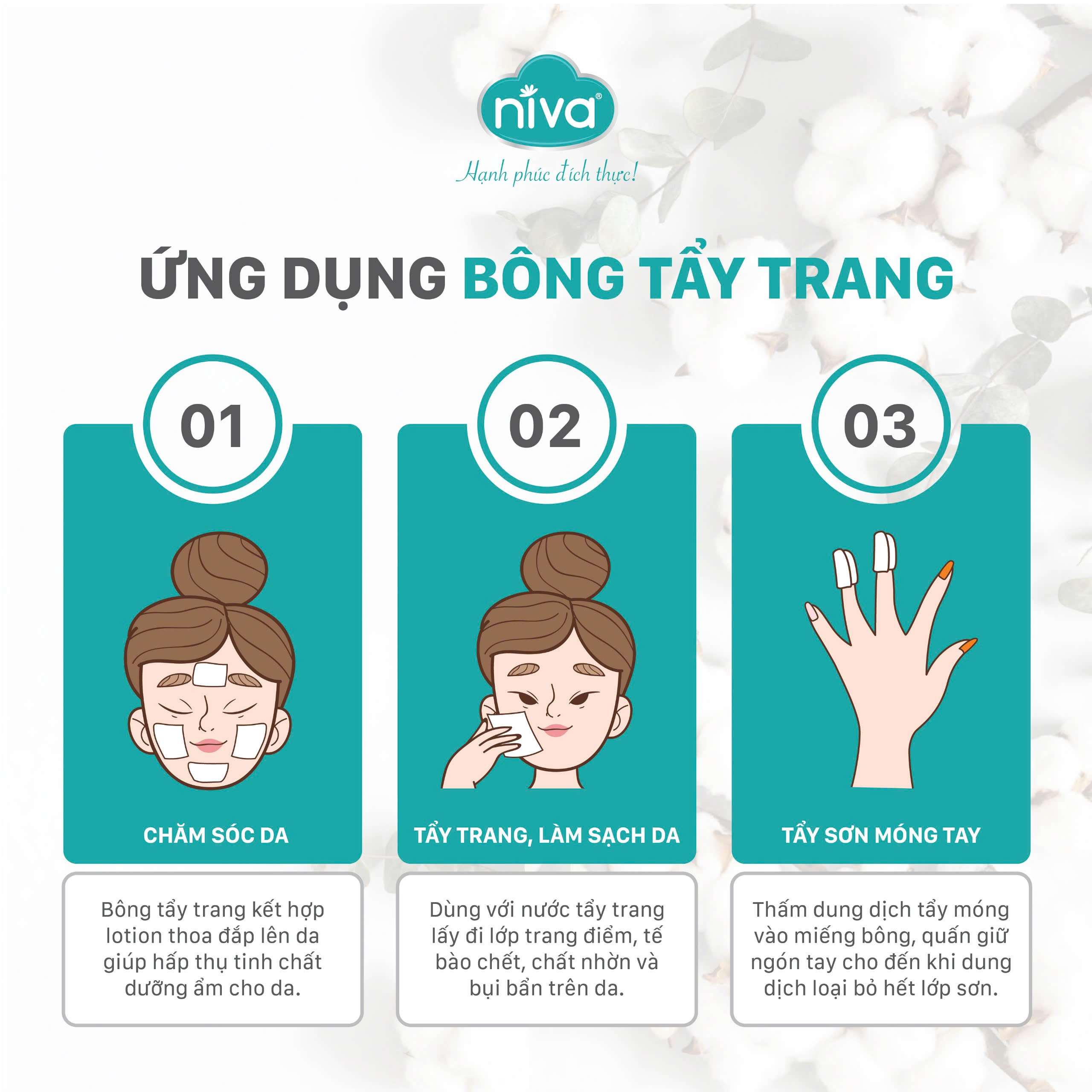 Bông Tẩy Trang Vuông NIVA  Túi 210 Miếng Cotton Pads Cao Cấp CV3 Bản Cải Tiến Bông Thiên Nhiên Thuần Khiết
