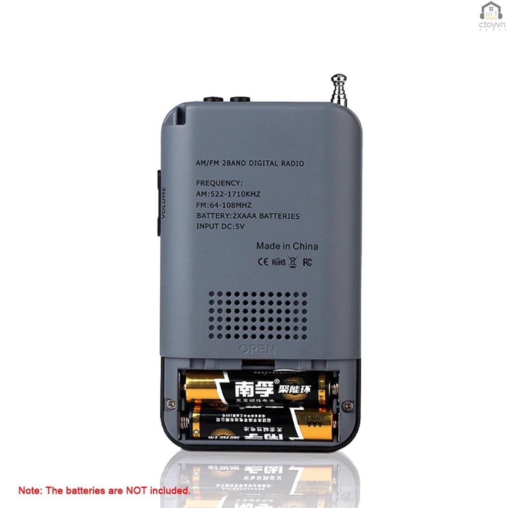 Radio mini cầm tay HRD-104 AM/ FM 2 băng tần màn hình LCD 1.3 inch kèm tai nghe