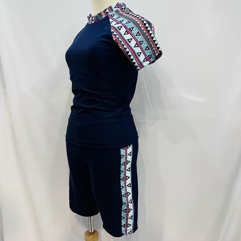 BỘ BƠI NỮ KÍN ĐÁO TAY NGẮN QUẦN LỬNG TRƠN PHỐI HOA VĂN SIZE 35-58kg
