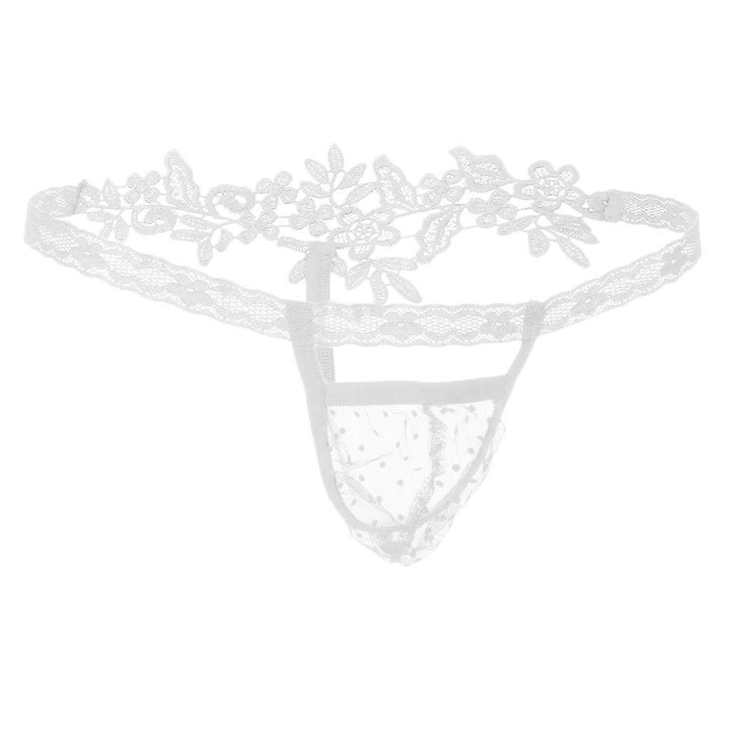 Men Sheer Mesh Lace Bulge Pouch T-back Thong Brief G-string Underwear White