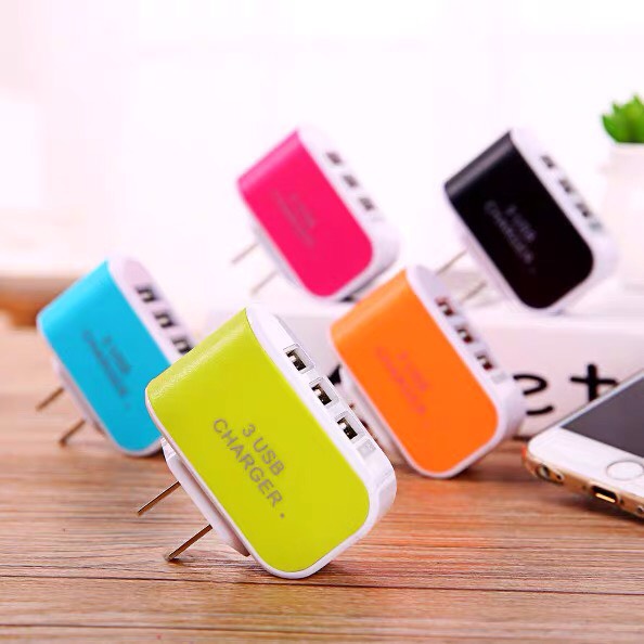 Ổ cắm sạc điện thoại, Ổ cắm sạc 3 cổng USB tiện lợi - chất liệu nhựa ABS - củ sạc có đèn cực đẹp-OCS