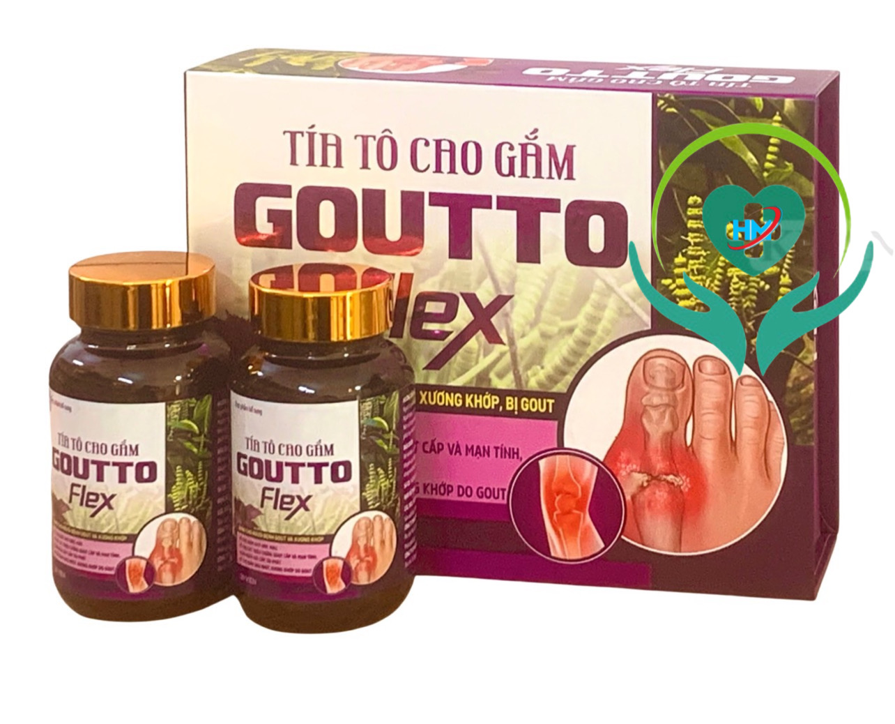 ￼Viên GÚT Tía tô cao gấm GOUTTO Flex, ( Hộp 2 lọ x 30 viên ), giúp giảm đau xương khớp do gout