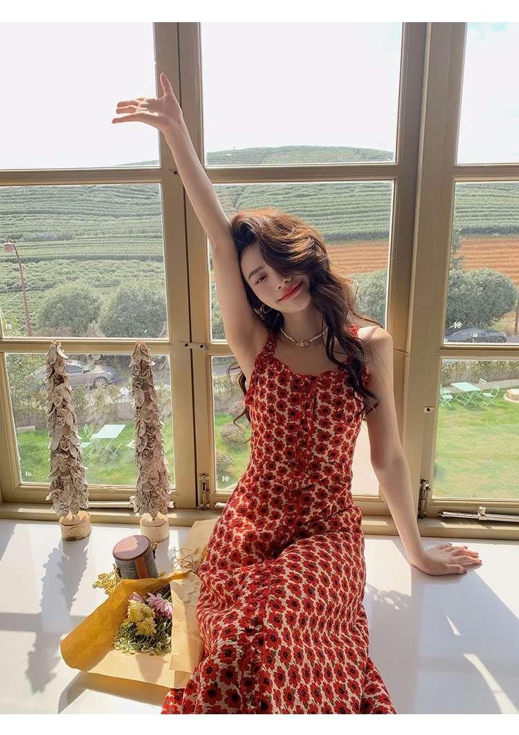 SHUANGYAN Tea Break Dress Pháp Vintage Fairy Dress Nhỏ giảm tuổi Pure Sex Wind Sling Dress Nữ 2023 Summer Dress