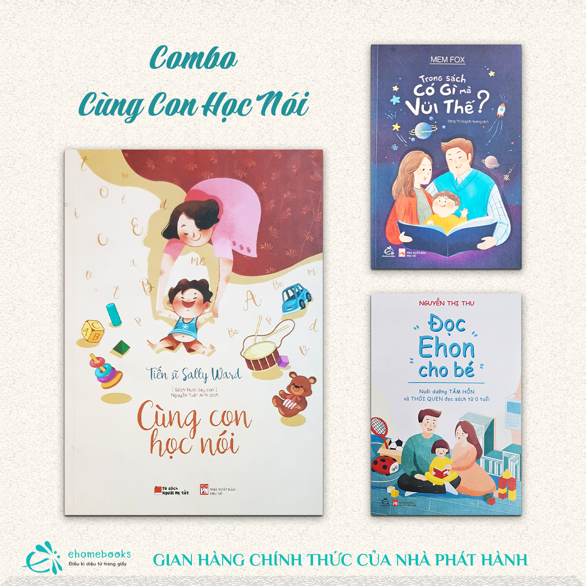 Sách Combo Cùng con học nói (3 Quyển: Đọc ehon cho bé + Trong sách có gì mà vui thể + Cùng con học nói) - Ehomebooks