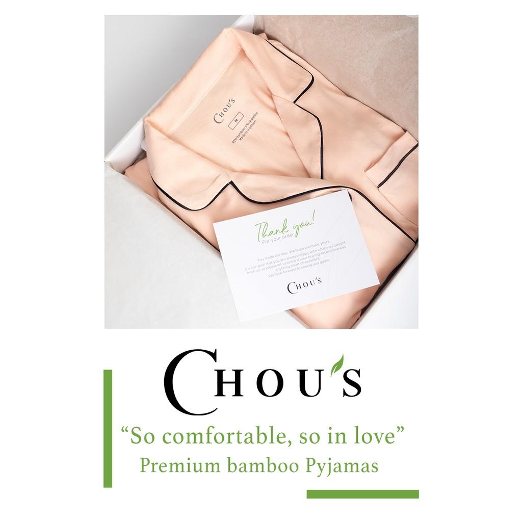 Bộ pyjamas dài tay cho bé vải bamboo tự nhiên cao cấp Chou's - màu hồng nhạt
