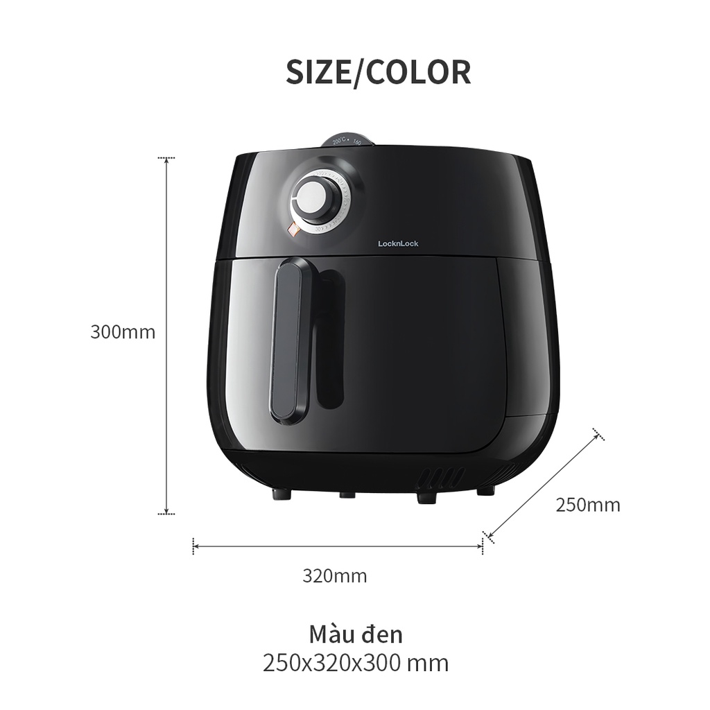 Nồi chiên không dầu Lock&amp;Lock 3,2L EJF173BLK Easy Control air fryer - Hàng chính hãng, lòng nồi tháo rời - JoyMall