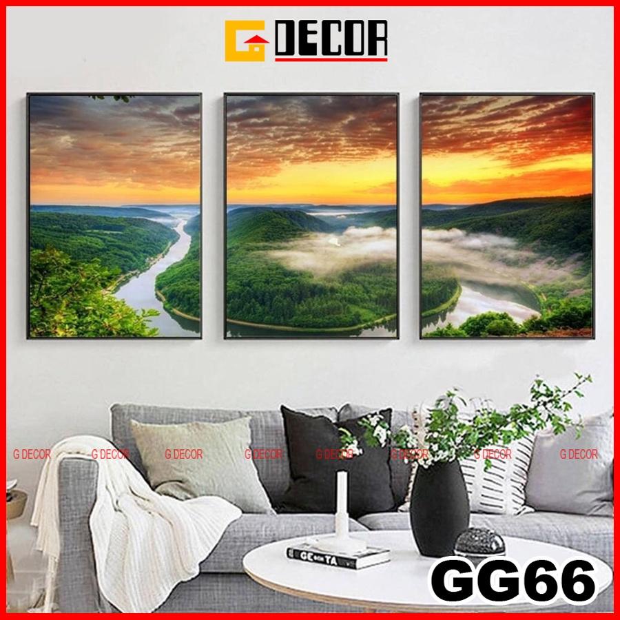 Tranh treo tường canvas khung gỗ 3 bức phong cách hiện đại Bắc Âu tranh phong cảnh trang trí phòng khách phòng ngủ 66