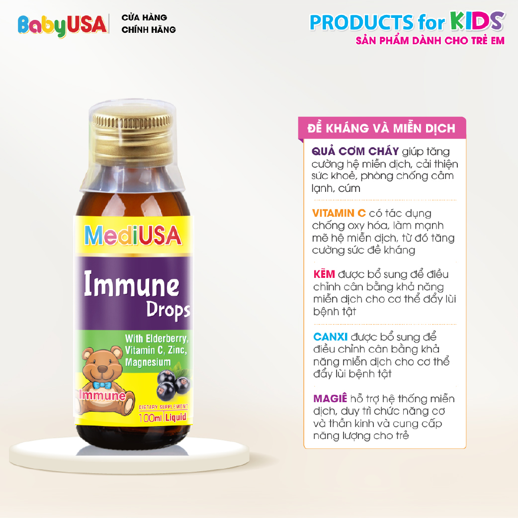 MediUSA Immune Drops - Thực Phẩm Chức Năng - Tăng cường sức đề kháng cho trẻ - Hàng chính hãng