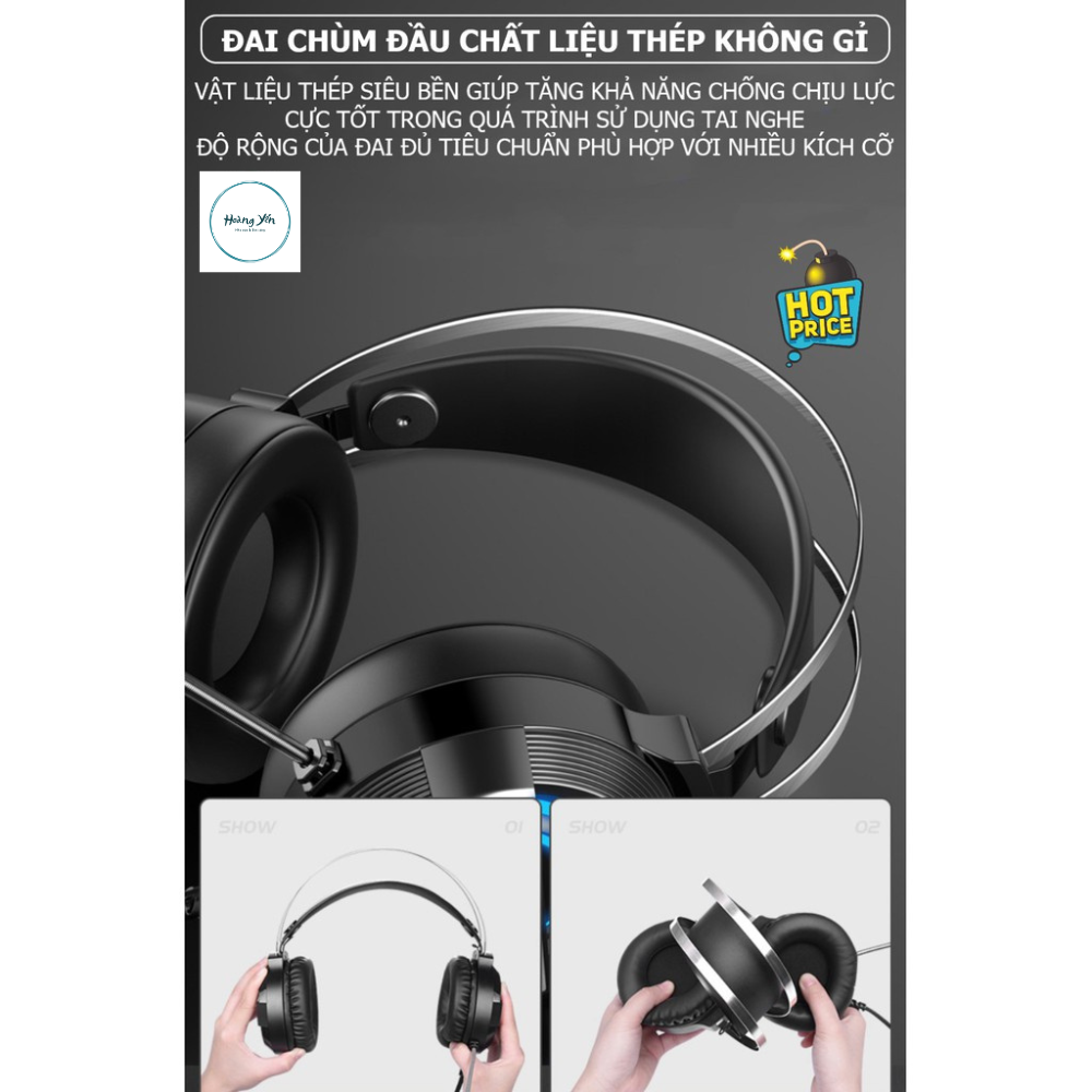 Tai nghe chụp tai máy tính GAMING MC Q9 có đèn LED đổi màu, có mic đàm thoại, headphone chơi game trên laptop, pc