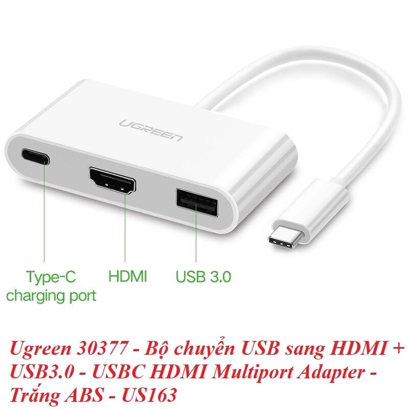 Ugreen UG30377US163TK Bộ chuyển đổi TYPE C sang USB 3.0 + HDMI + hỗ trợ nguồn TYPE C - HÀNG CHÍNH HÃNG