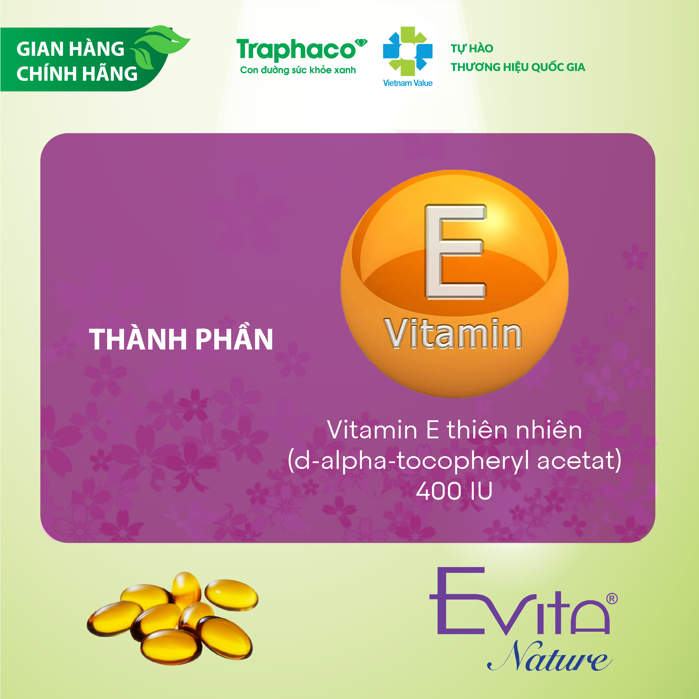 EVITA NATURE - BỔ SUNG VITAMIN E TỰ NHIÊN, CHỐNG LÃO HÓA, LÀM ĐẸP DA, GIẢM SẠM NÁM DA