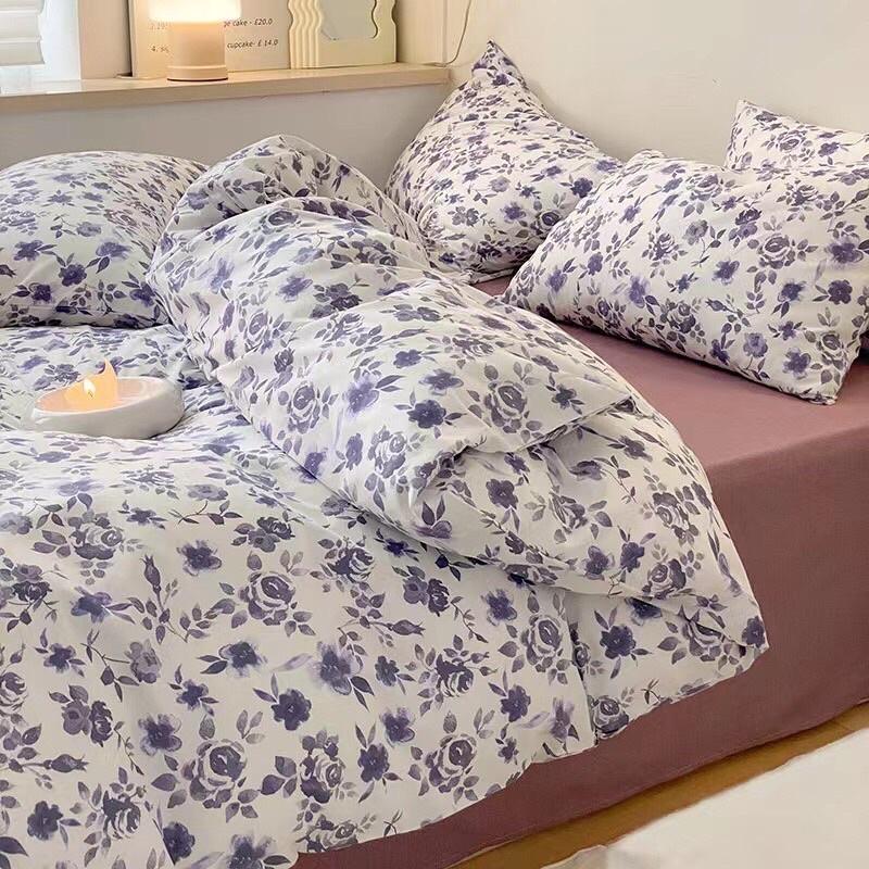 Bộ Chăn Ga Gối Cotton living 100%cotton Hàng Nhập Khẩu Cao Cấp Hoa Hồng Pháp