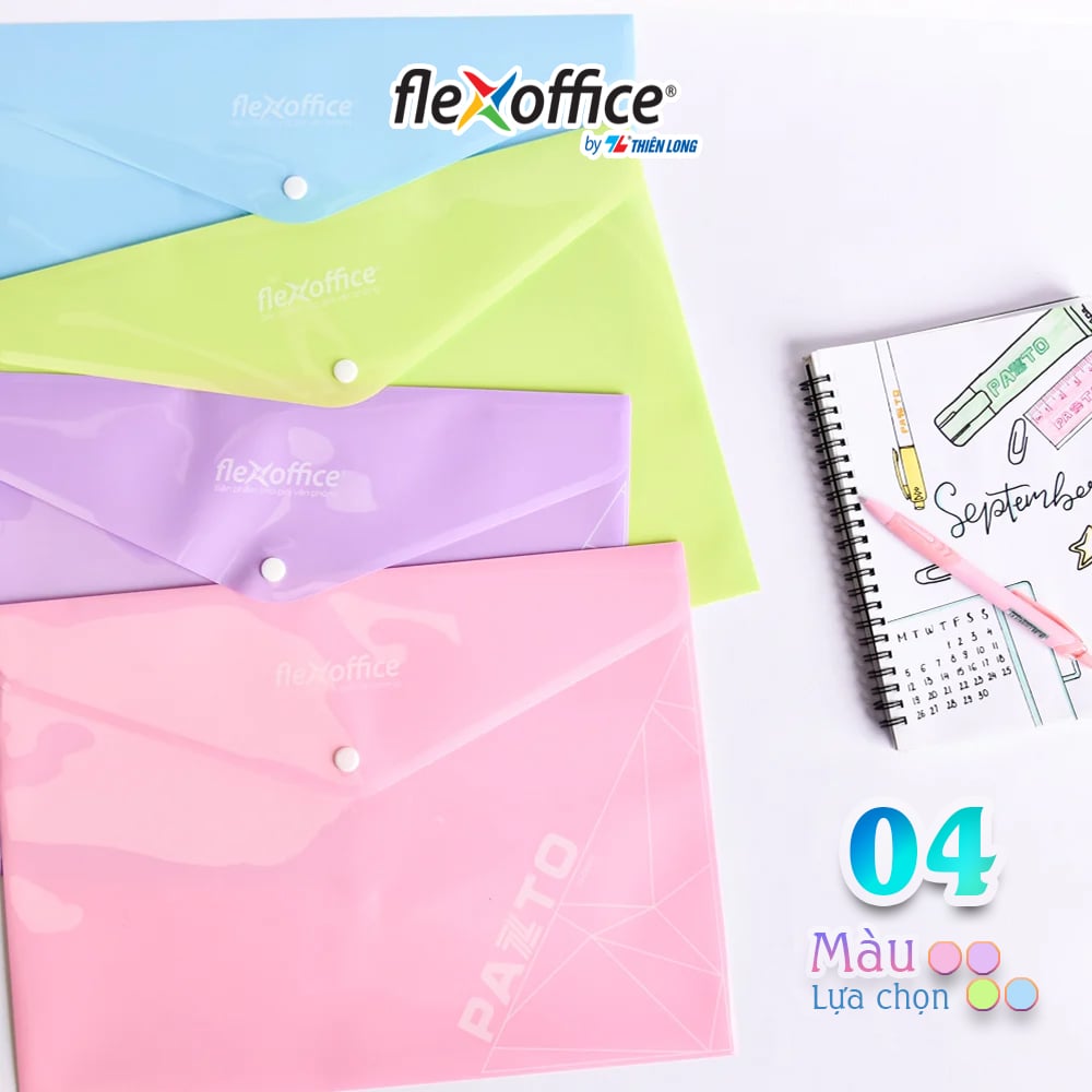 Combo 10 Bìa nút Pazto màu Pastel F4 Thiên Long Flexoffice FO-CBF010 - Màu ngẫu nhiên