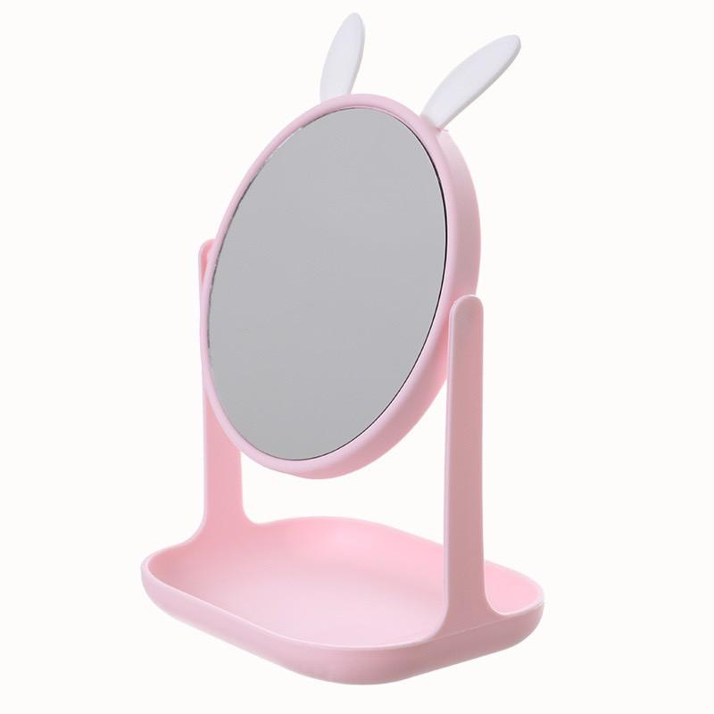 Gương để bàn, gương tai thỏ để bàn xoay 360 độ tiện dụng, gương trang điểm để ban xinh xắn dễ thương