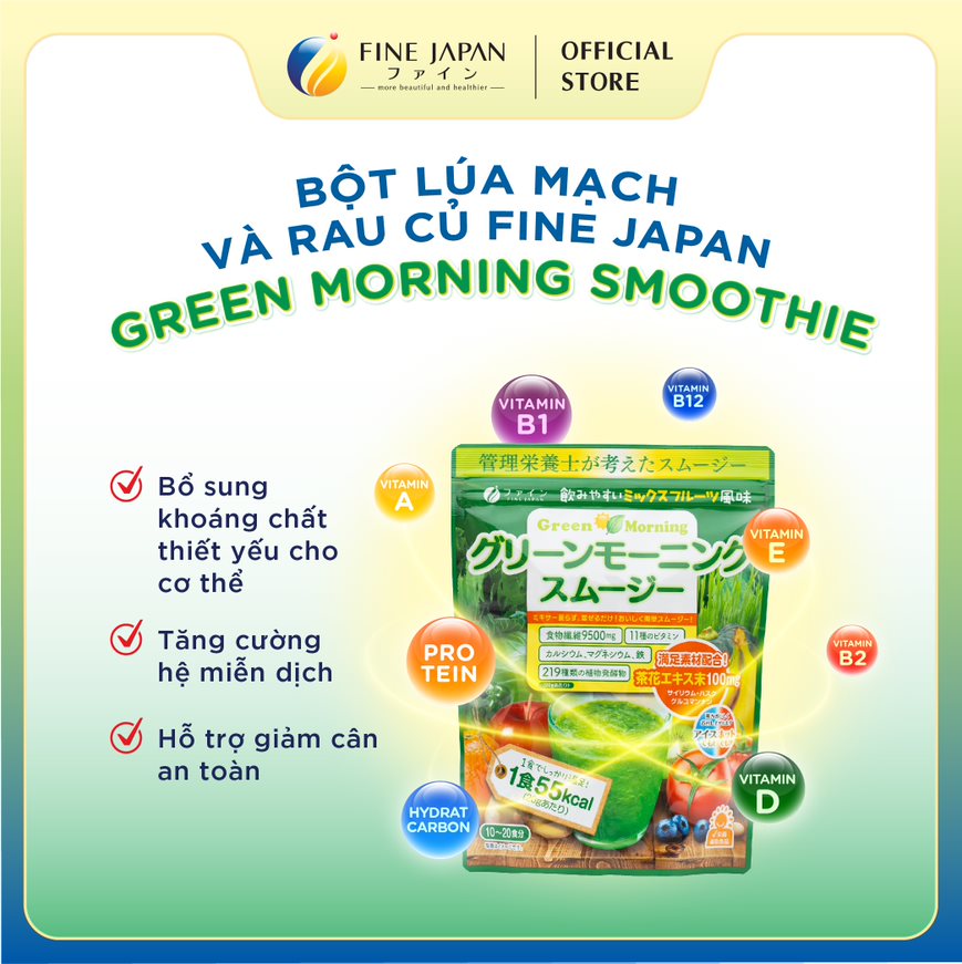 Bột Lúa Mạch Và Rau Củ Fine Japan Green Morning Smoothie Gói 200g