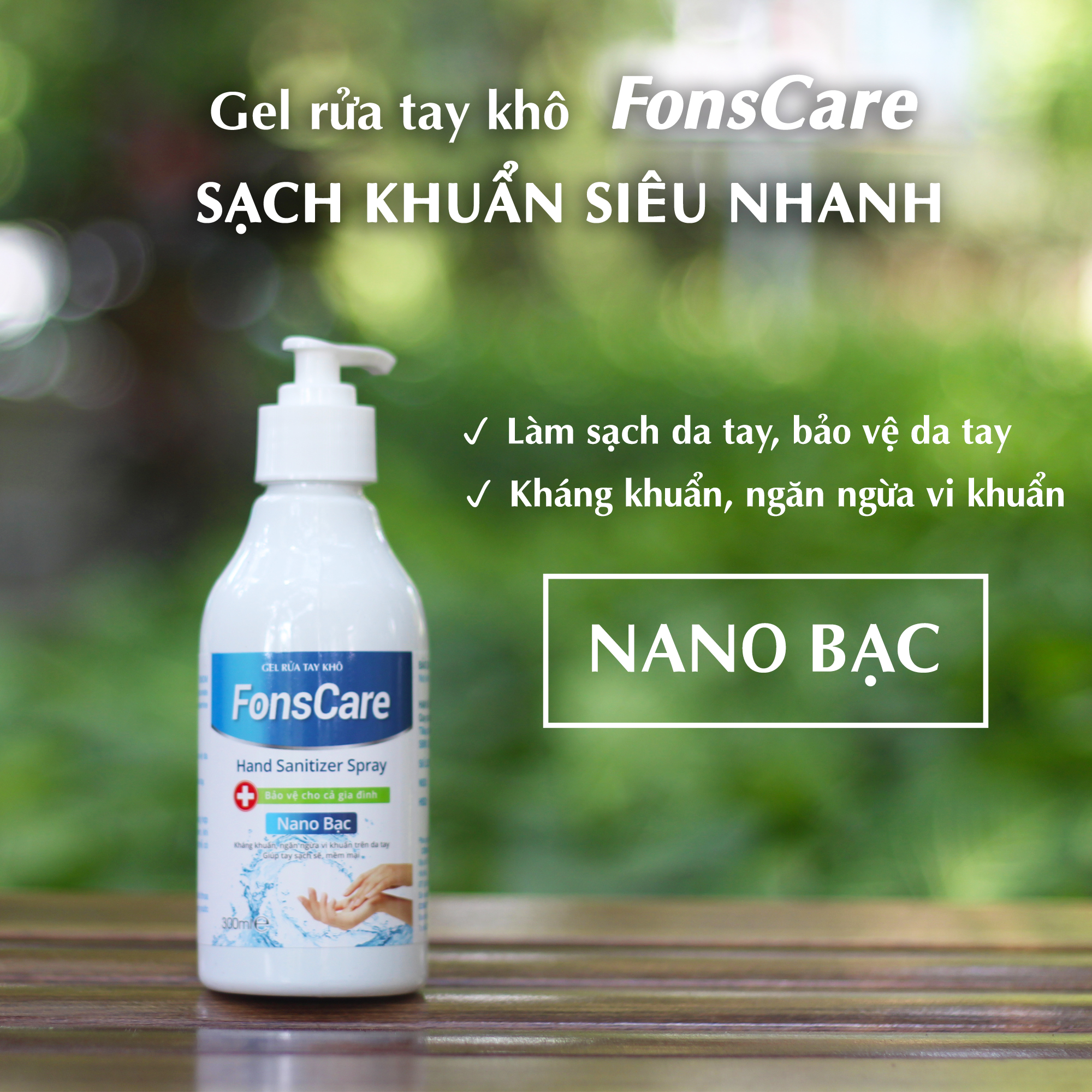 Gel rửa tay khô sát khuẩn nhanh với Nano Bạc Fons Care 300ml