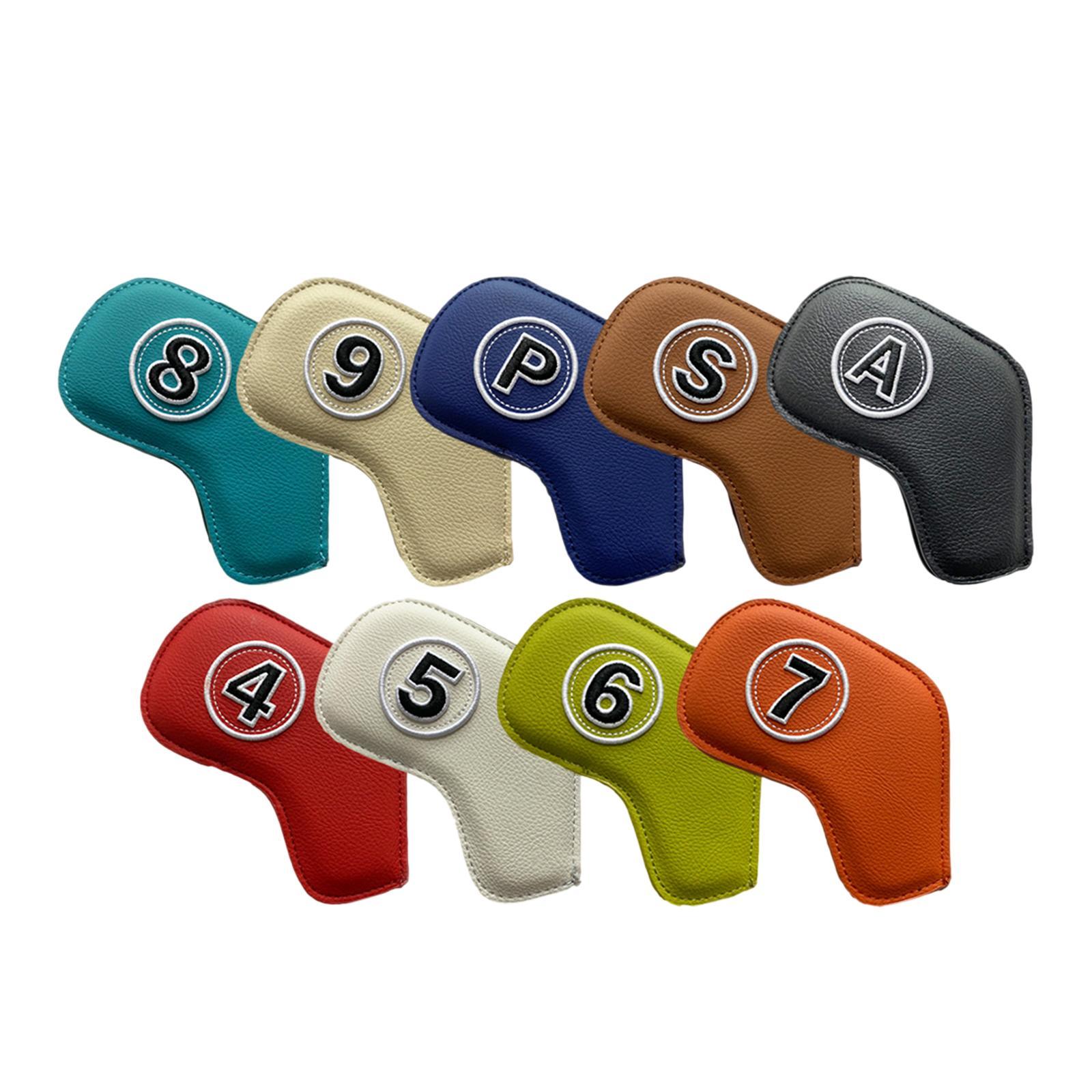 9x PU Leather Golf Iron Headcover Waterproof Embroidery Number Protective Sleeve Fits All Brands