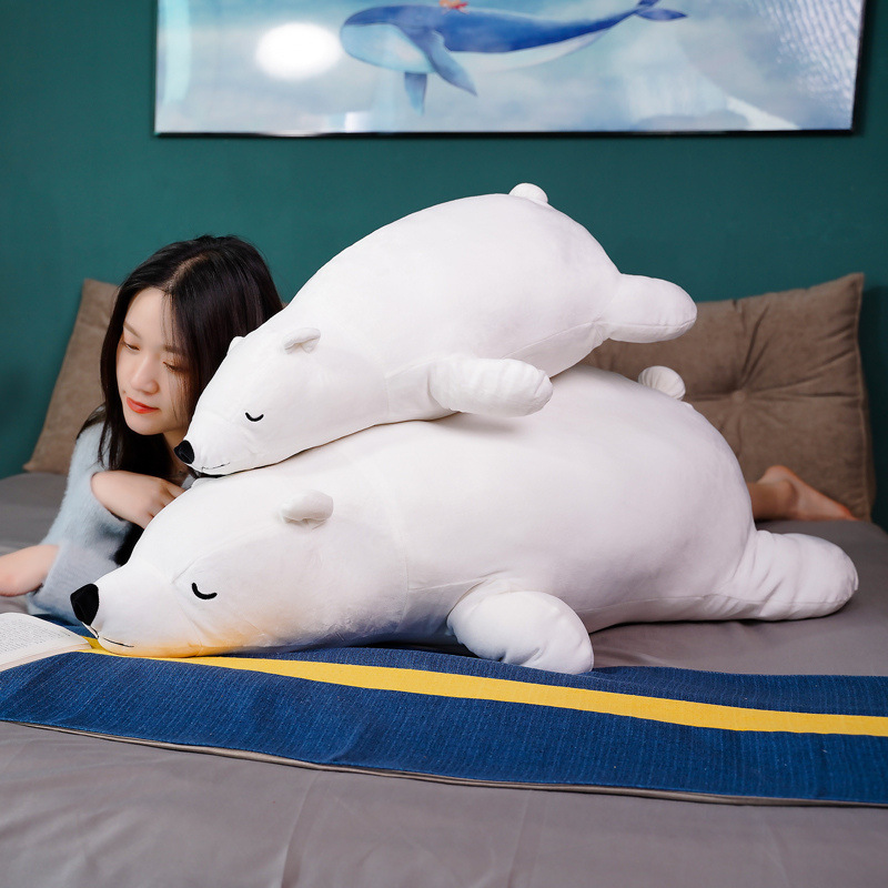 Gấu Bông Gấu Bắc Cực Ice Bear Nằm Dễ Thương Mềm Mịn Mẫu Mới (35cm---&gt;65cm) Gối Ôm Gấu Bắc Cực Nằm Hàng Cao Cấp Vải Miniso 4 Chiều Co Giãn Êm Ái