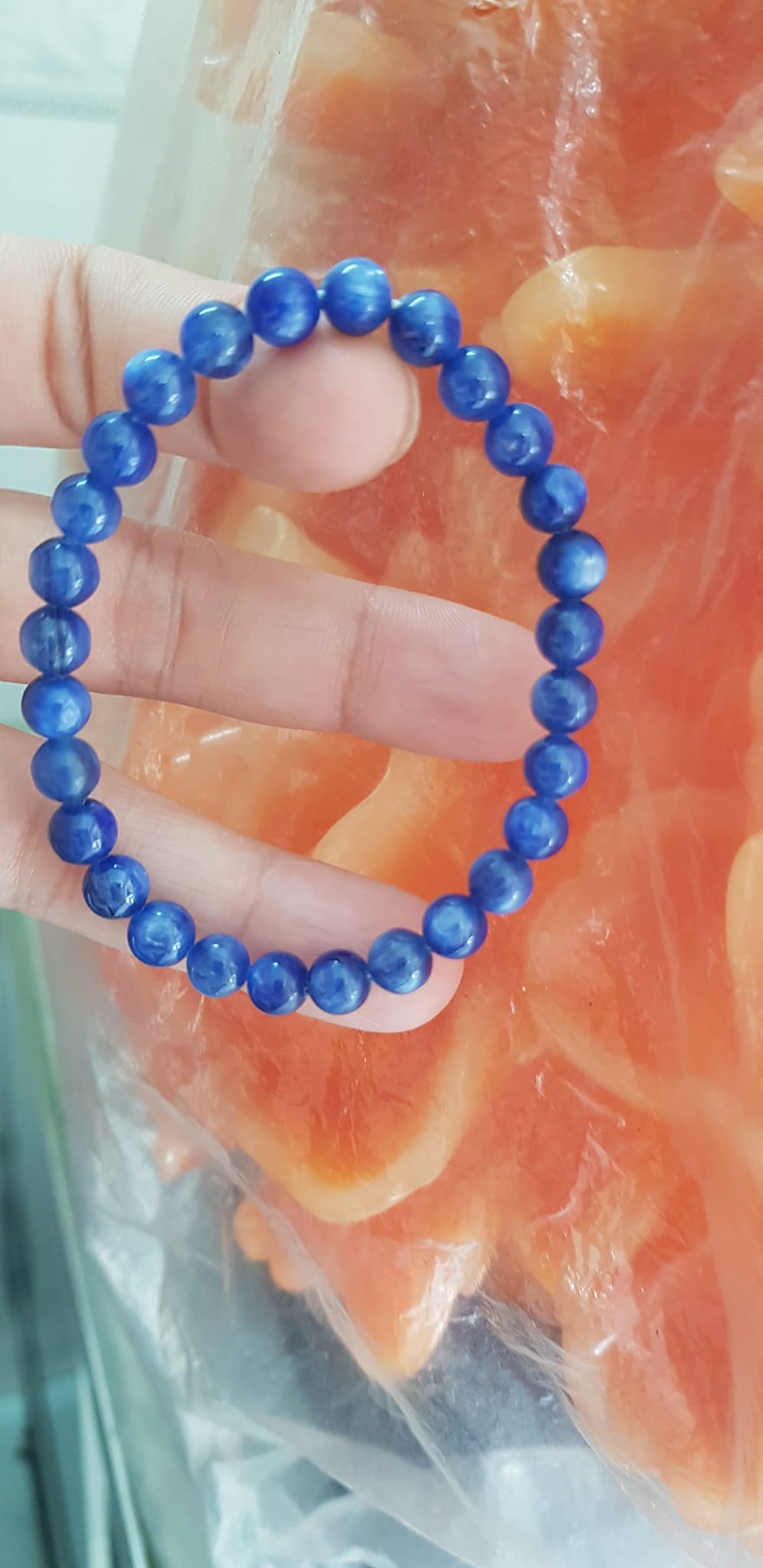 Vòng tay nữ đá kyanite tự nhiên hay đá Sapphire nước xanh dương Đậm bóng đẹp 6mm nữ mệnh Thủy mệnh Mộc đeo ạ