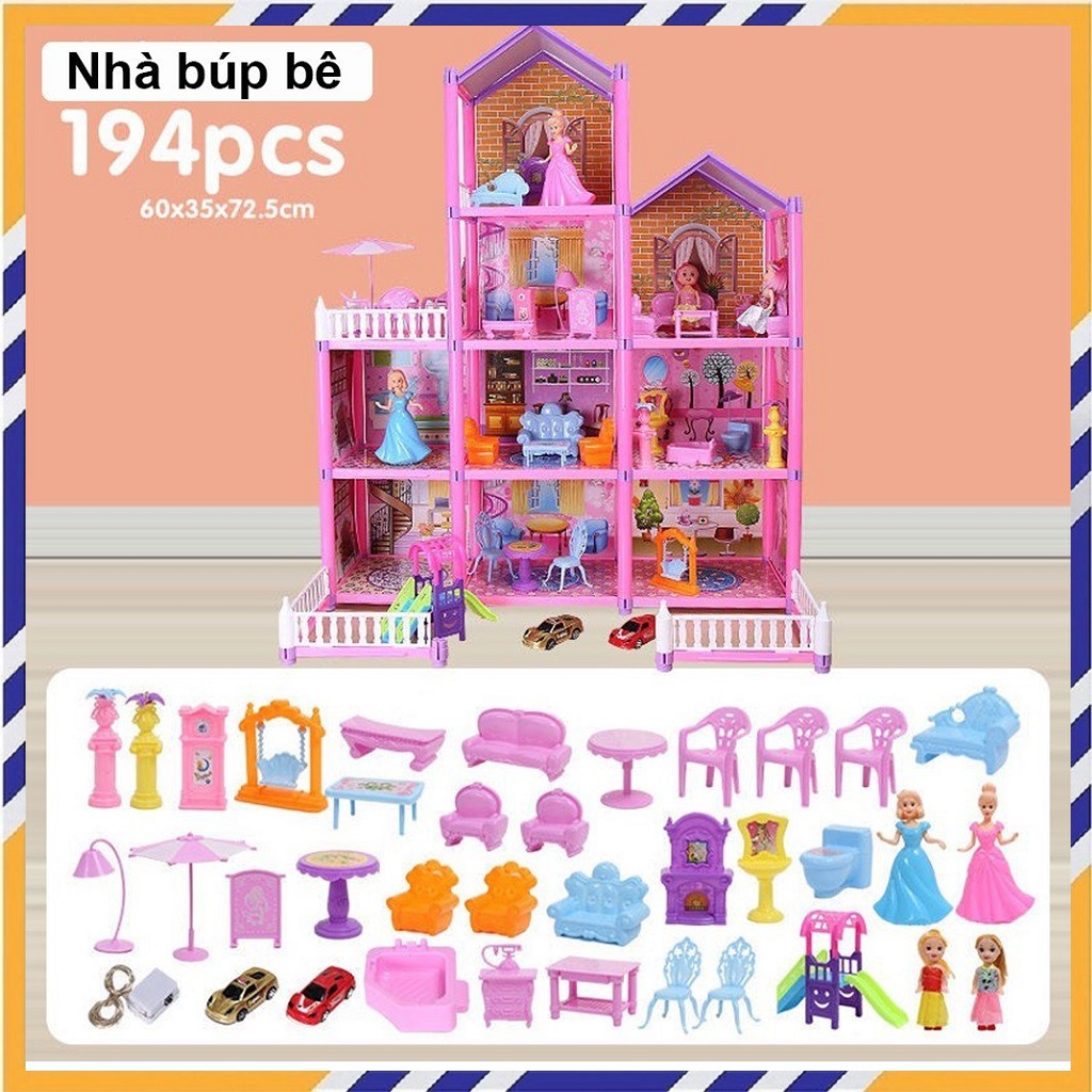 Đồ Chơi Cho Bé Gái, Nhà Búp Bê Cỡ Lớn 194 Chi Tiết, Đồ Chơi Búp Bê Barbie, Quà Tặng Sinh Nhật