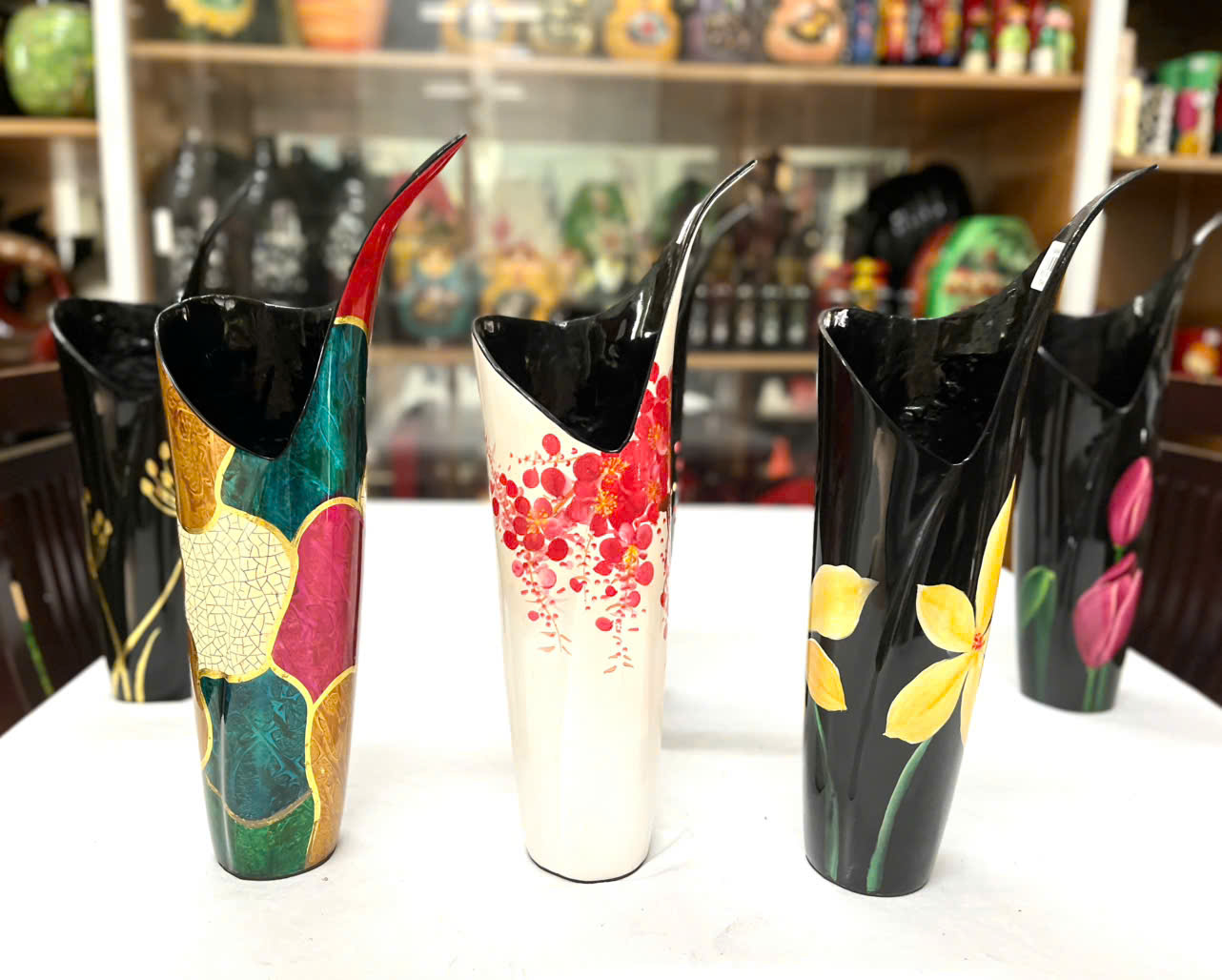 Bình hoa sơn mài cao cấp Thanh Bình Lê - Bình miệng kiểu chữ V, size 37x16 cm dùng cắm hoa, trang trí, quà tặng ý nghĩa