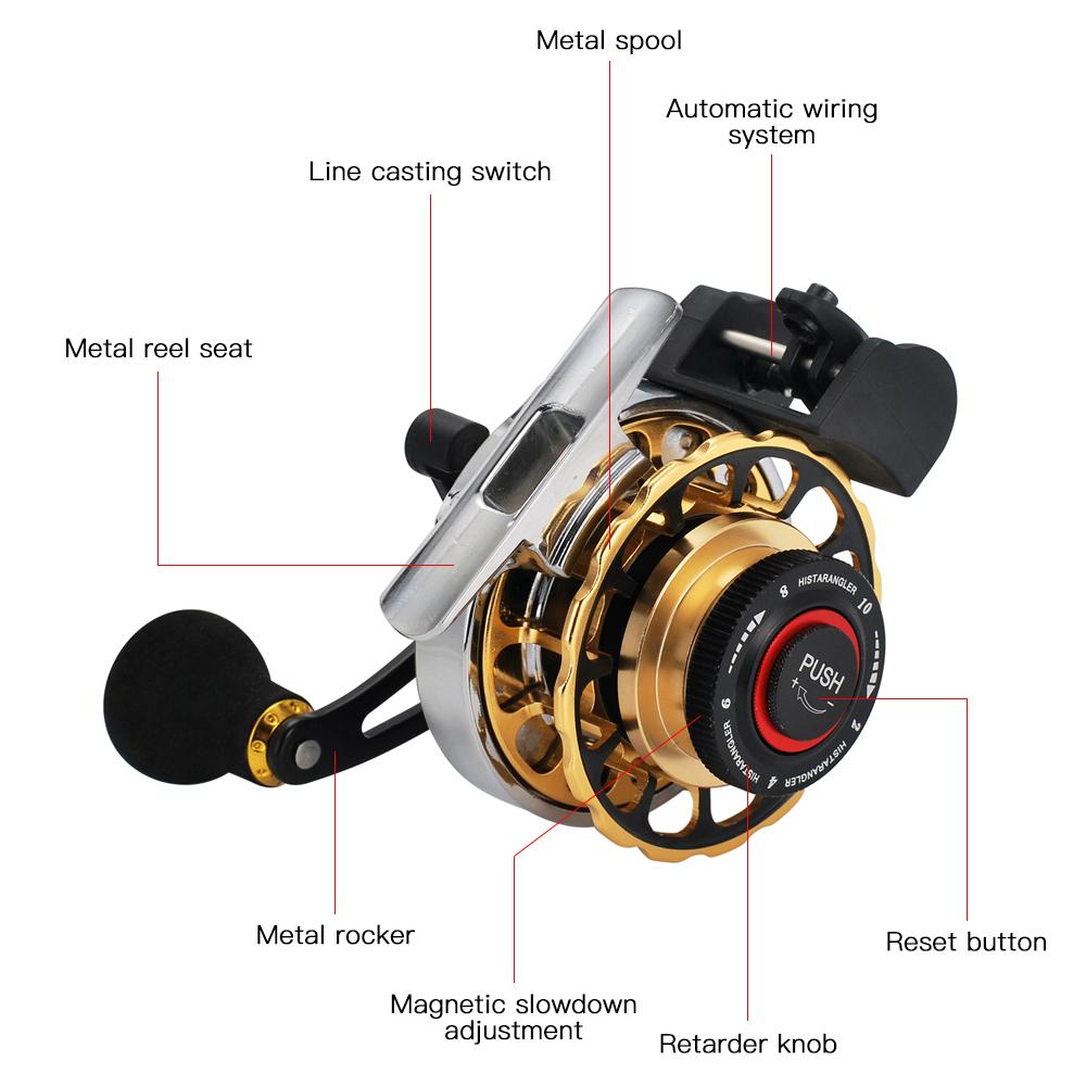 Cuộn câu cá tự động trải dây với ổ bi 10 + 1, tỷ số truyền 3,6: 1, ống chỉ bằng hợp kim nhôm rỗng