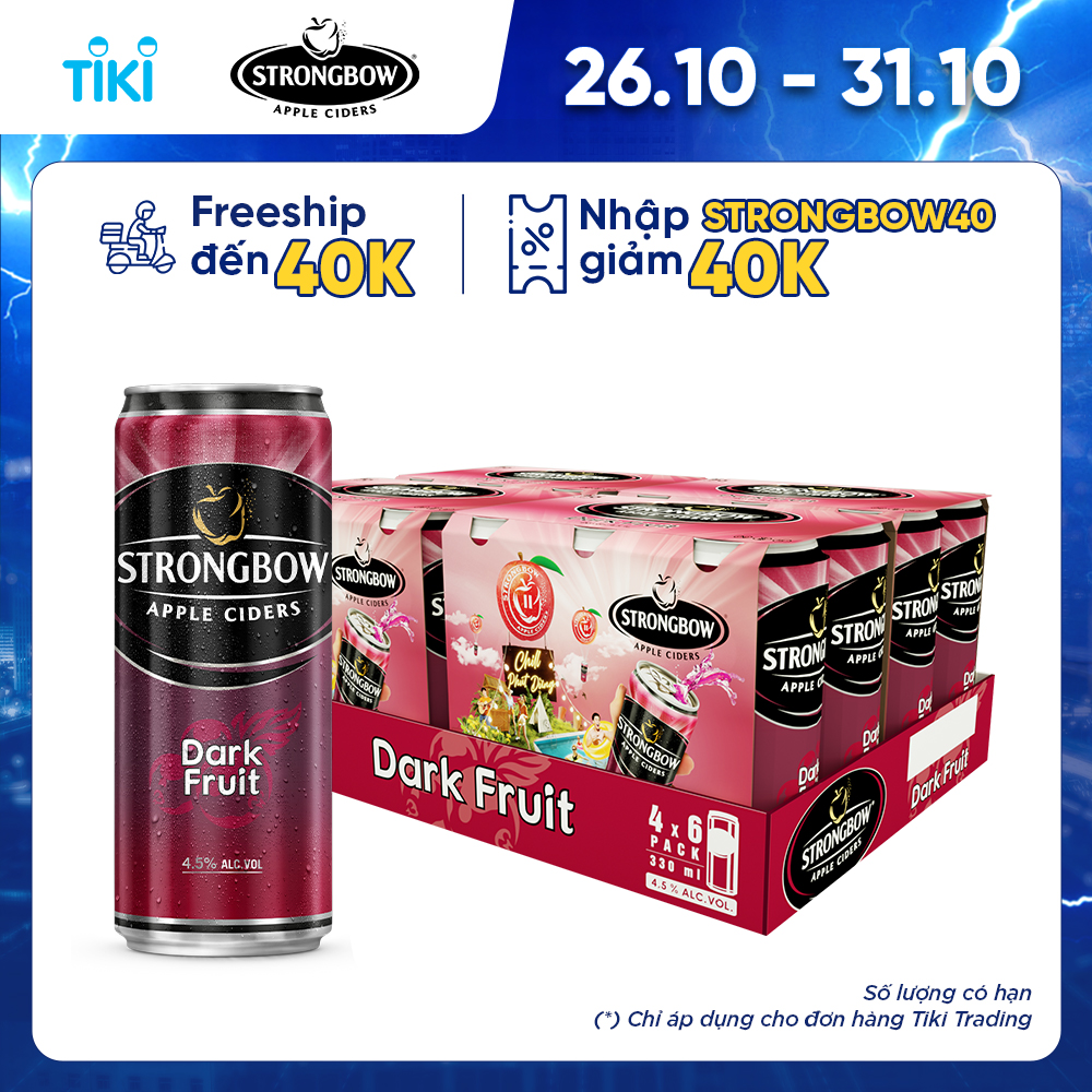 Thùng 24 Lon Cao Strongbow Vị Dark Fruit Dâu đen (330ml / Lon)