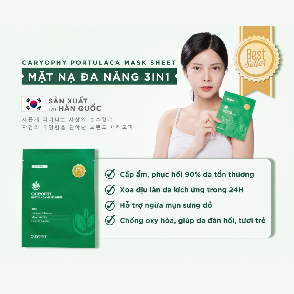 Combo 5 Mặt Nạ Ngừa Mụn Chuyên Sâu Caryophy Portulaca Mask Sheet 22gr x 5