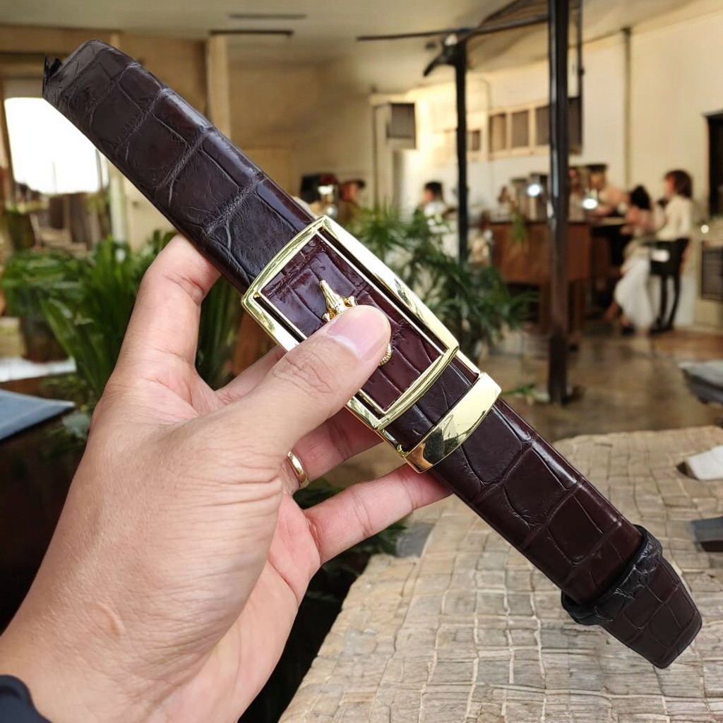 Dây nịt nam gai lưng cá sấu LIỀN NGUYÊN CON N24N2 (Mặt vàng)