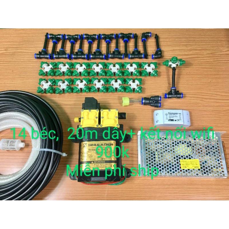 Bộ phun sương tự động  bơm đôi Sinleader 14 béc 4 hướng tưới cây, tưới lan 25 30m2