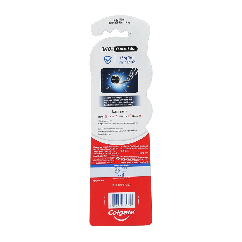 Lô 2 Bàn Chải Đánh Răng Colgate 360 Charcoal Spiral