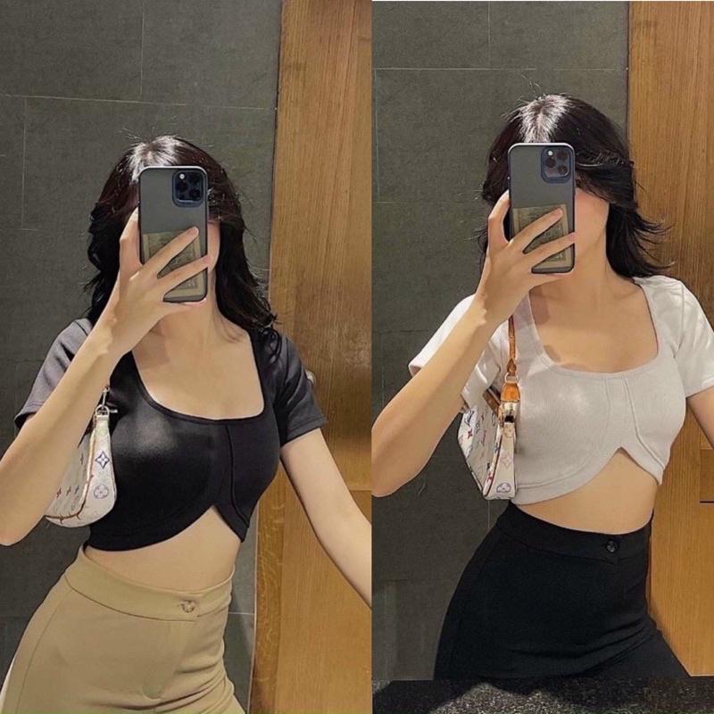 Áo croptop cổ chữ U cánh én