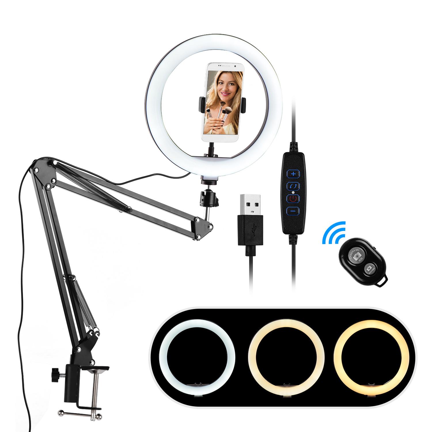 Đèn LED vòng nhỏ 10 inch Chụp ảnh, Ánh sáng lấp đầy 3 Chế độ chiếu sáng USB có thể điều chỉnh độ sáng Được hỗ trợ ánh sáng clip-on linh hoạt