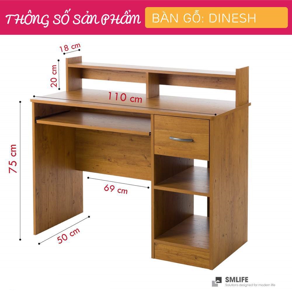 Bàn làm việc, bàn học gỗ hiện đại SMLIFE Dinesh  | Gỗ MDF dày 17mm chống ẩm | D110xR50xC95cm - Màu