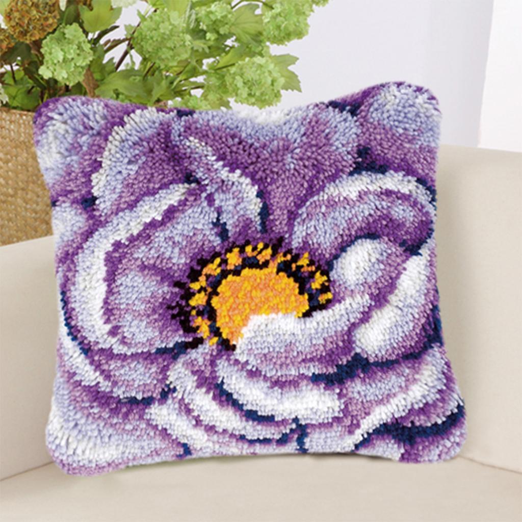 2 Set Flower Latch Hook Kit with Basic Tools Pillow Cover Embroidery Kit
