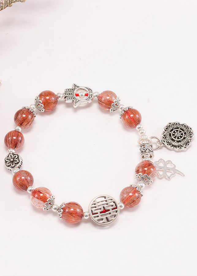 Vòng Tay Đá Thạch Anh Tóc Đỏ Đồng Trục Phối Charm Bạc Ngọc Quý Gemstones