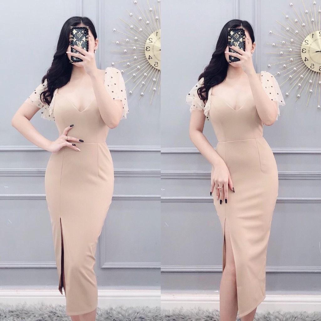 Đầm body phối ren chấm bi siêu đẹp