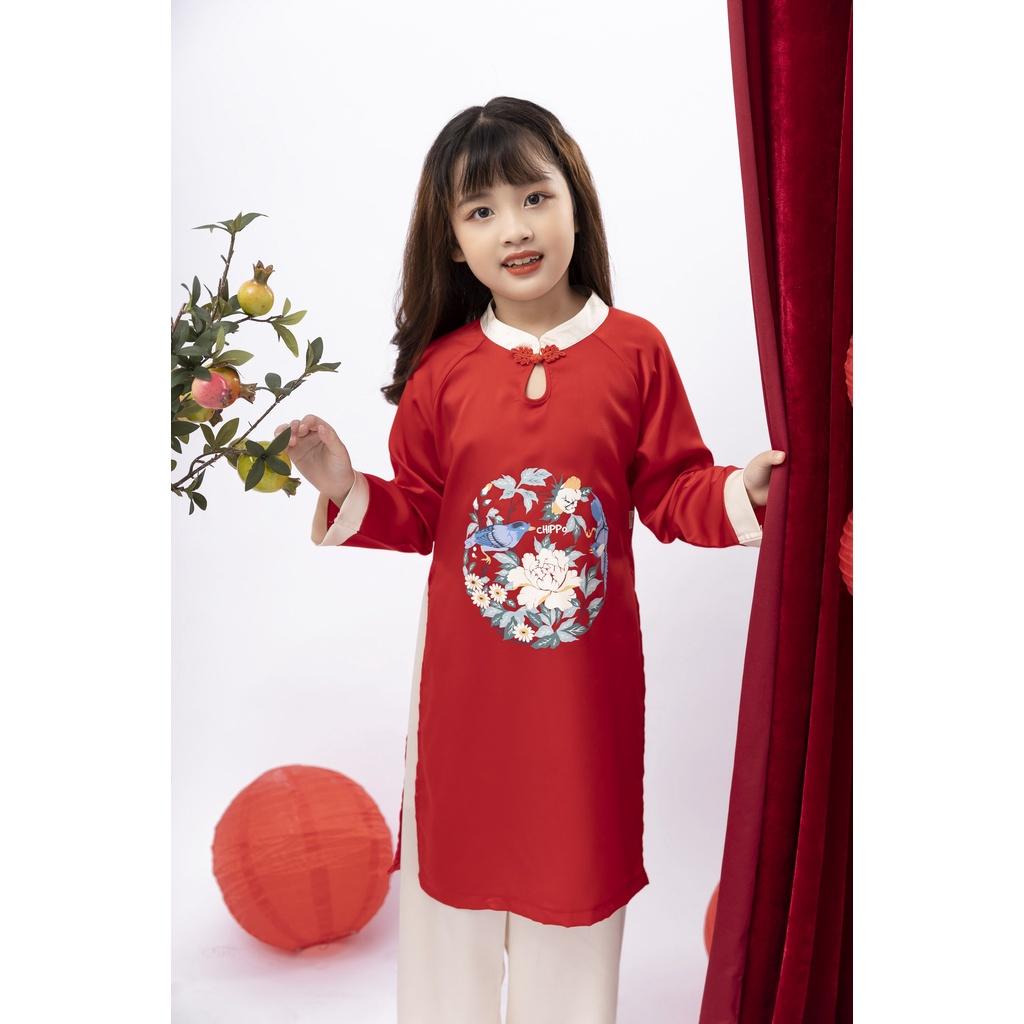 Áo dài bé gái Tết Chippo dáng cách tân mẫu mới 2023 cho bé gái 6 7 8 9 10 tuổi từ 21-35kg Quần áo trẻ em