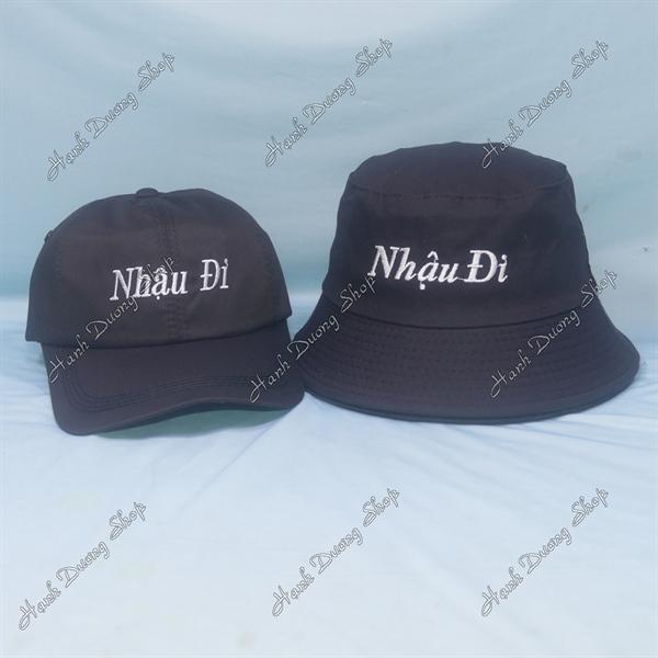 Set Nón Cặp Bucket &amp; Cap Nhậu Đi (NDA01); (KAU01) - Đen