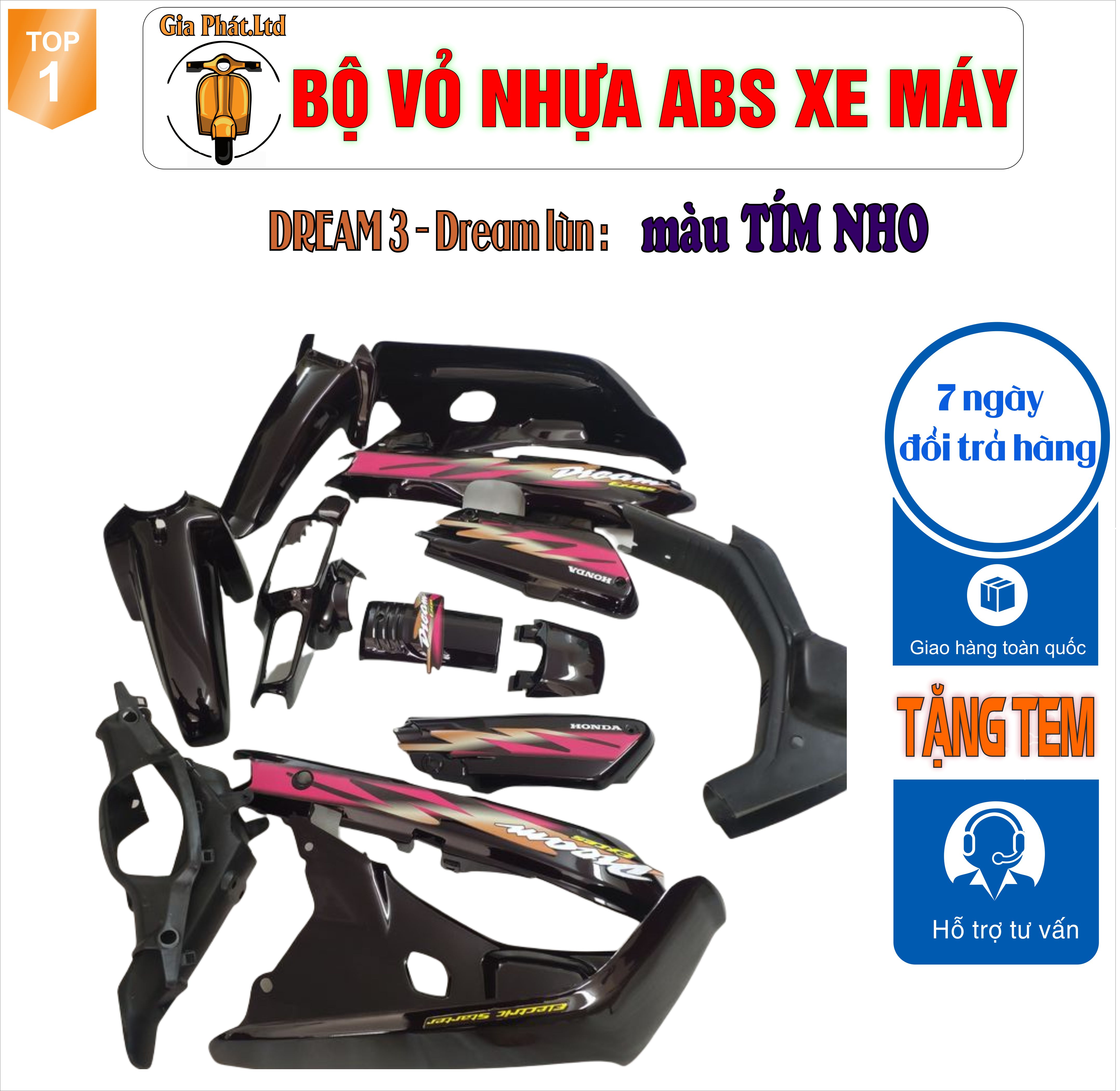 [Tặng Tem] Bộ nhựa Dàn áo Dream 3 - Dream lùn- Dream Exces màu TÍM NHO , nhựa ABS cao cấp -TKB_1350_2140