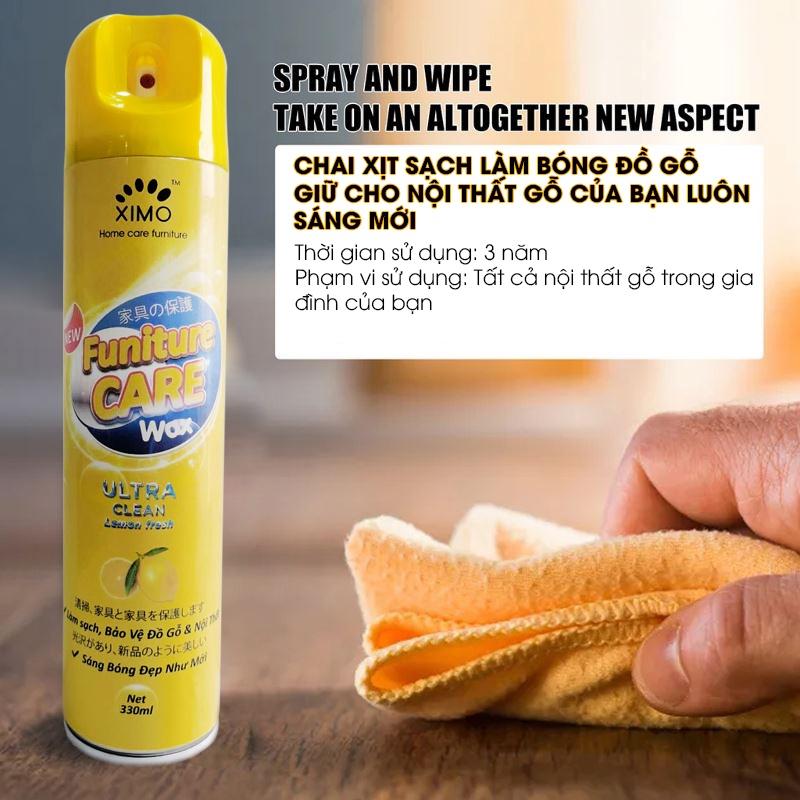 Chai Xịt Làm Sạch Đánh Bóng, Bảo Dưỡng Đồ Gỗ Furniture Care Wax Ximo Home Hương Chanh 330ml