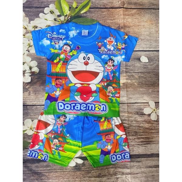 Bộ Thun Size 7-19Kg, 6 Tháng-5 Tuổi In 3D Đoraemon, Áo Quần Thun Lạnh Bé Trai