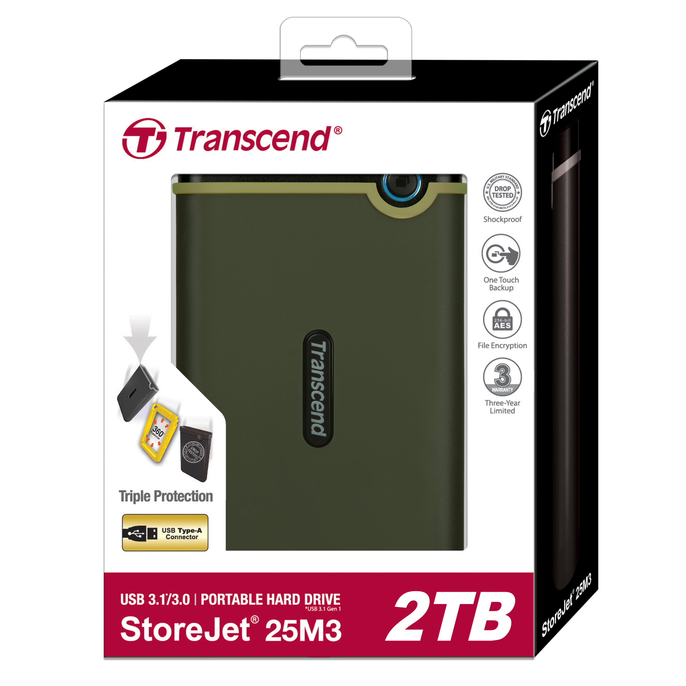 Ổ Cứng Di Động Transcend StoreJet M3G 2TB Slim USB 3.1 - Hàng Chính Hãng