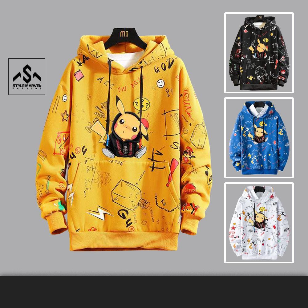 Áo hoodie nam nữ unisex form rộng Hàn Quốc STYLE MARVEN in hình pikachu nổi trẻ trung năng động - AO TOP NAM 90000176