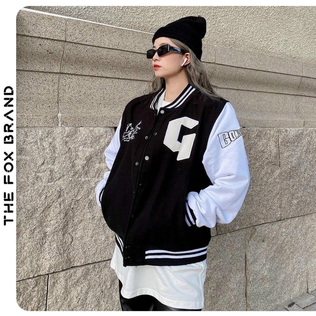 Áo khoác dù bomber 2 lớp dáng unisex nam nữ form rộng phong cách ulzzang in chữ G