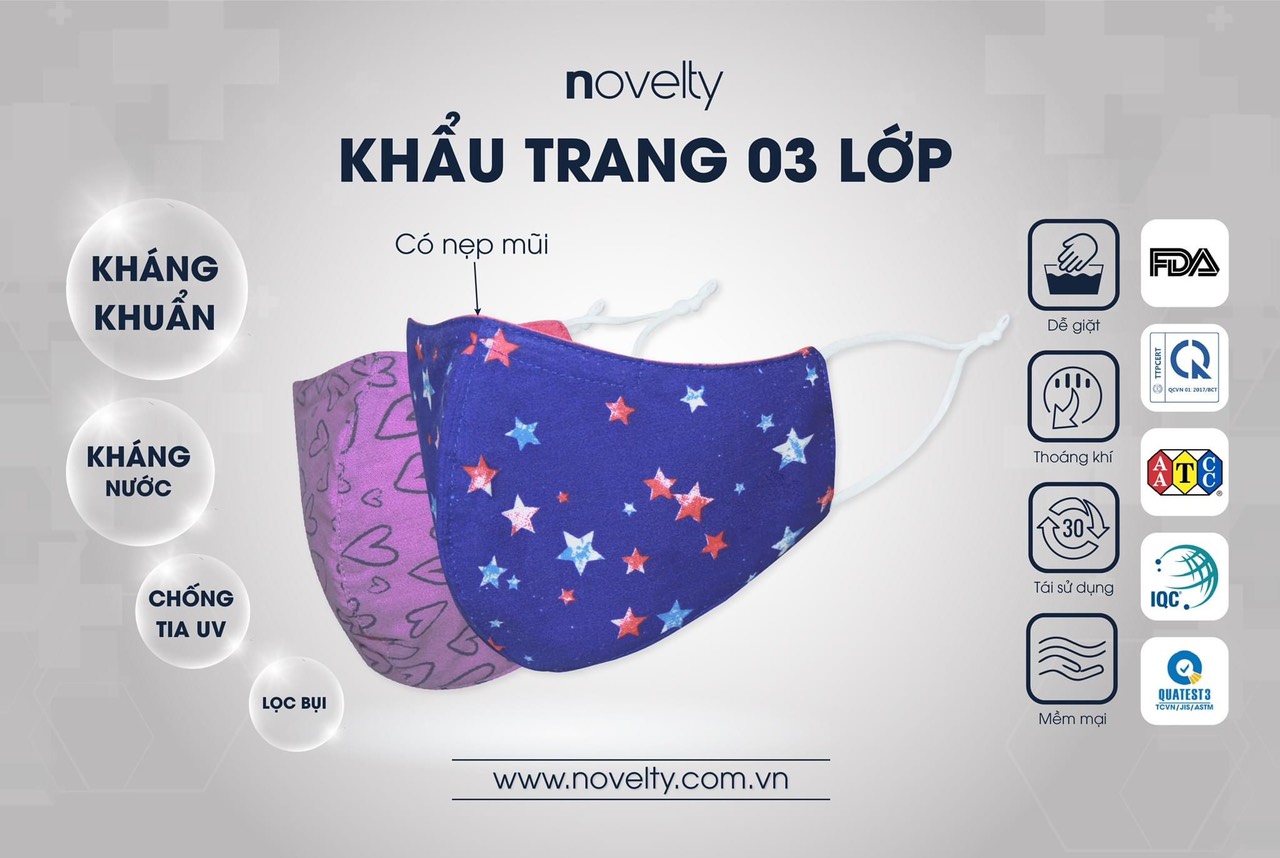 KHẨU TRANG 3 LỚP NOVELTY “KHÁNG GIỌT BẮN – KHÁNG KHUẨN” GIAO MÀU NGẪU NHIÊN