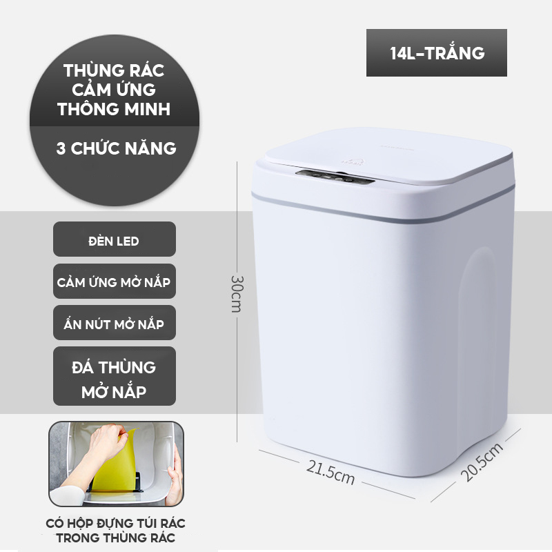 Thùng Rác Thông Minh 3 Chế Độ Cảm Ứng Tự Động Sạc Pin Tiện Lợi Dung Tích 16 Lít