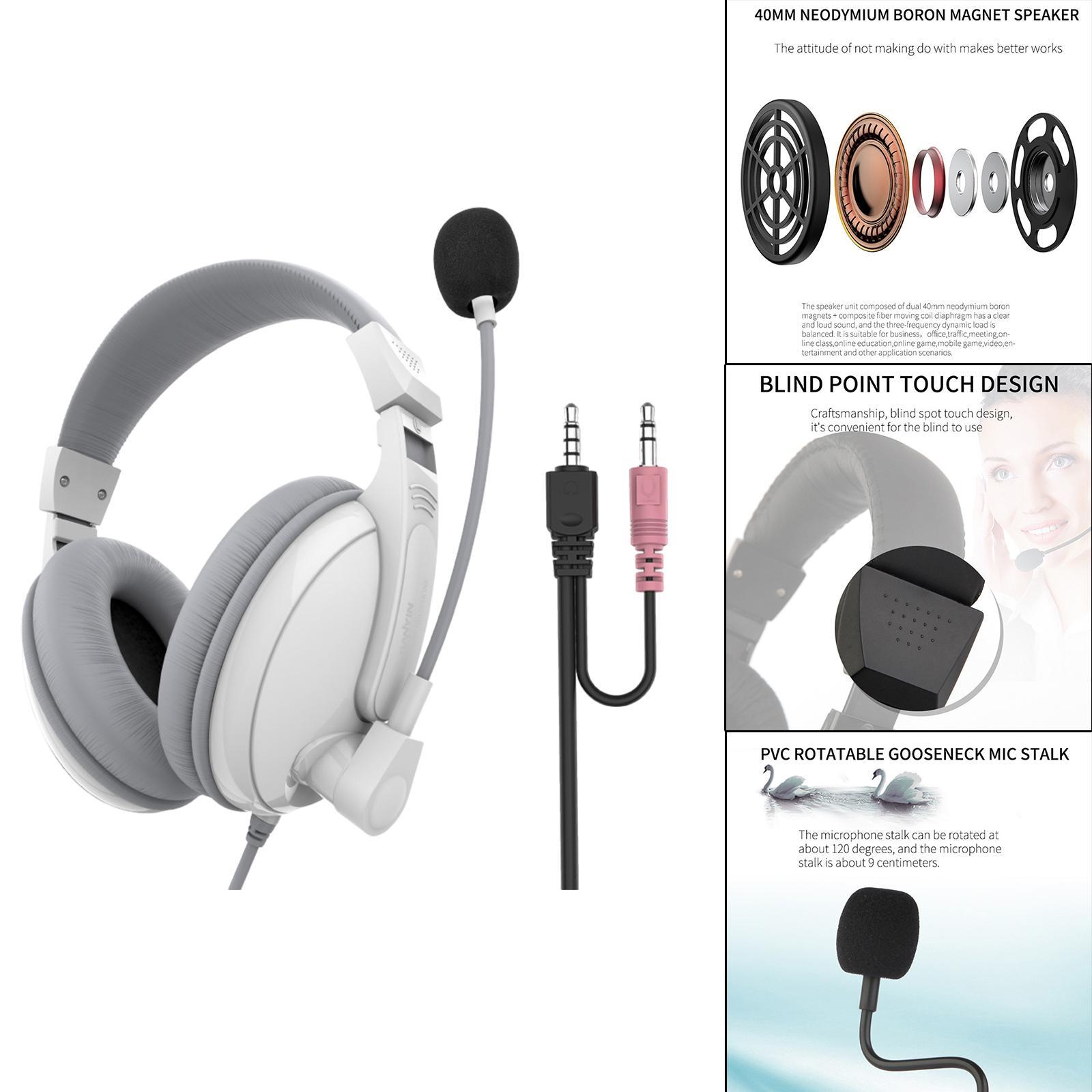 On-Ear Wired 3.5mm Headsets Earphone for Childrens Professional White