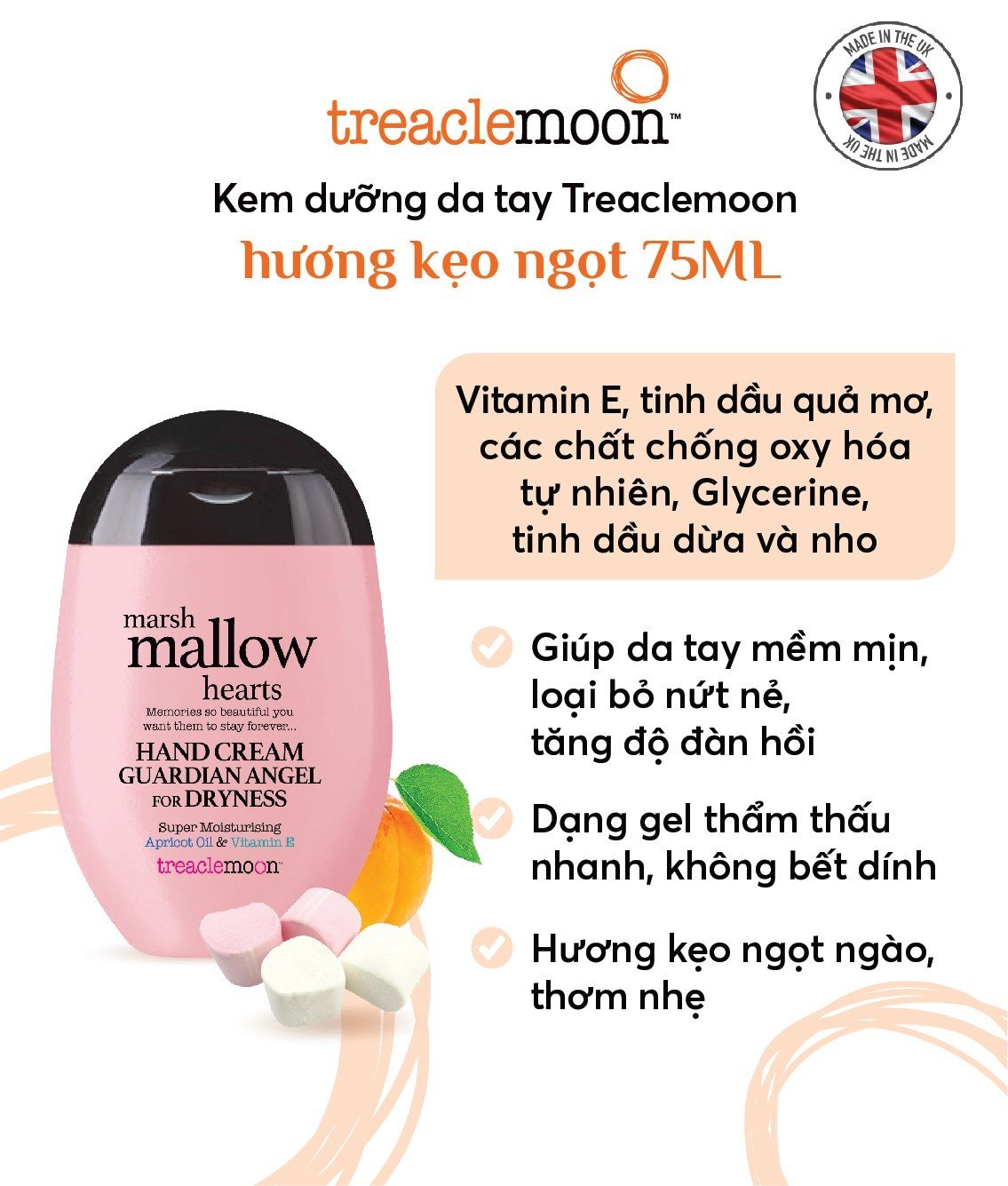 [ TẶNG MẶT NẠ DALIV ] Kem dưỡng da tay hương kẹo ngọt  TREACLEMOON 75ml